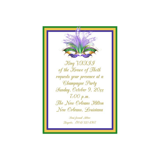 FEATHERED MASK WITH BORDERS CUSTOM INVITATION