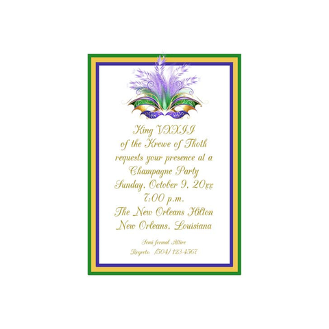 FEATHERED MASK WITH BORDERS CUSTOM INVITATION