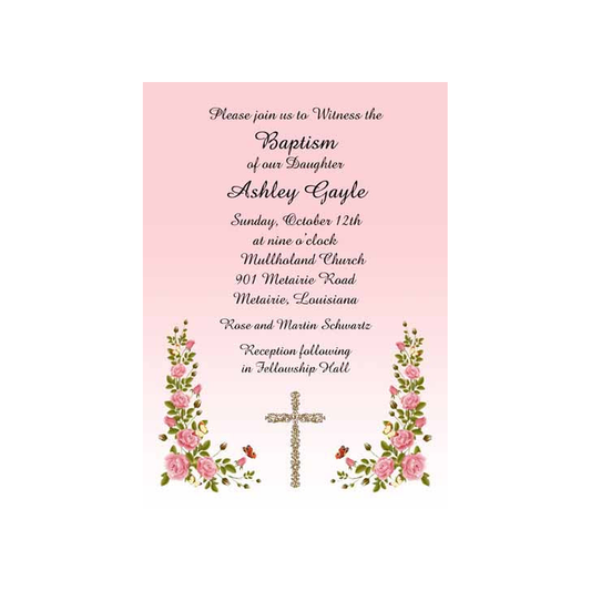 FILAGREE CROSS AND ROSES CUSTOM INVITATION