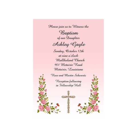 FILAGREE CROSS AND ROSES CUSTOM INVITATION