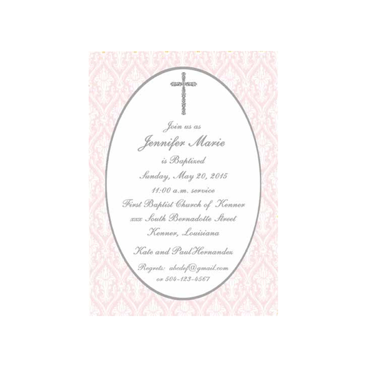 FILIGREE CROSS AND FLORAL QUAD BACKGROUND CUSTOM INVITATION