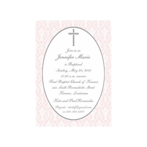 FILIGREE CROSS AND FLORAL QUAD BACKGROUND CUSTOM INVITATION