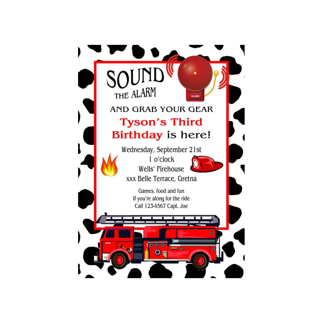 FIRE TRUCK SOUND THE ALARM CUSTOM INVITATION