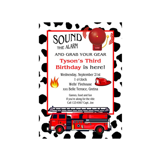 FIRETRUCK SOUND THE ALARM CUSTOM INVITATION