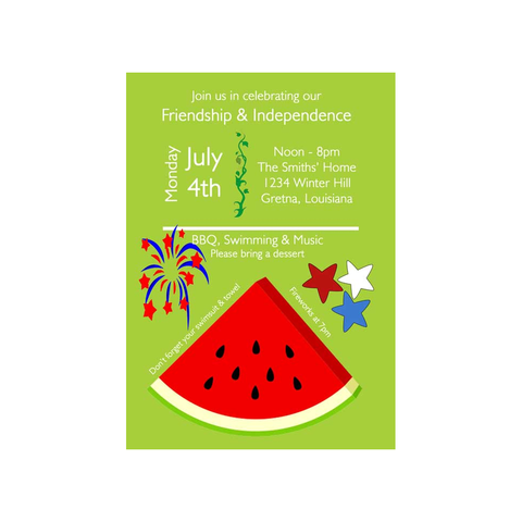FIREWORKS AND WATERMELON SLICE CUSTOM INVITATION