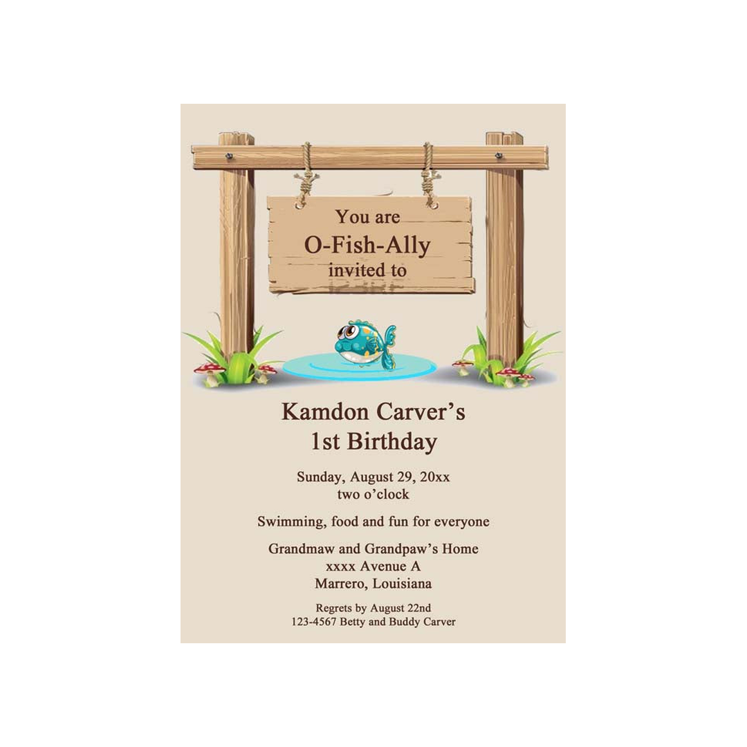 FISHING SIGN IN POND CUSTOM INVITATION