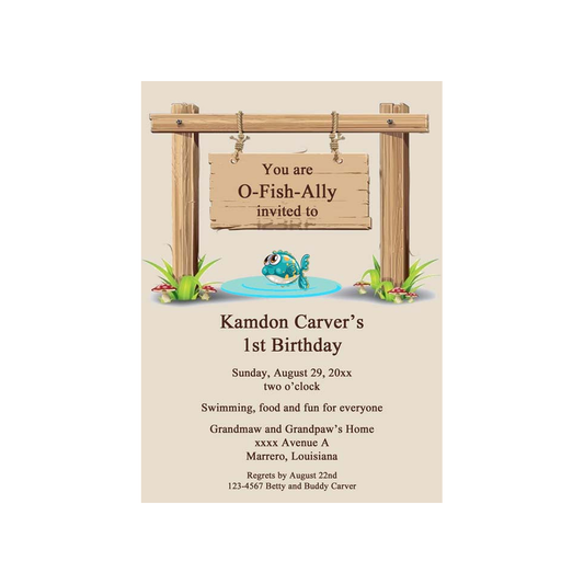 FISHING SIGN IN POND CUSTOM INVITATION
