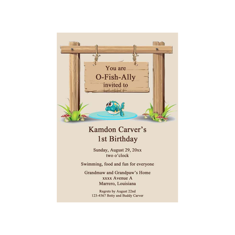 FISHING SIGN IN POND CUSTOM INVITATION