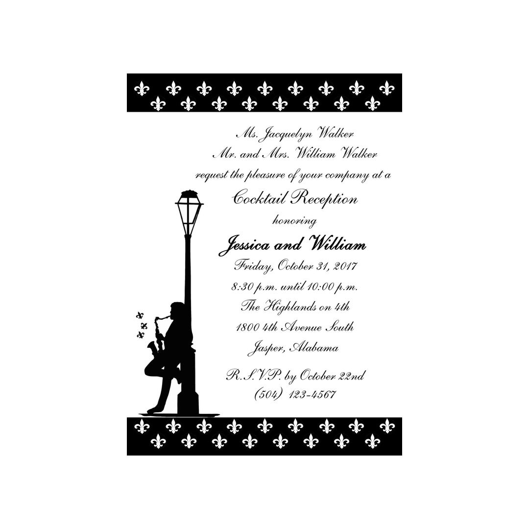 FLEUR DE LIS BANDS  AND JAZZ MAN CUSTOM INVITATION