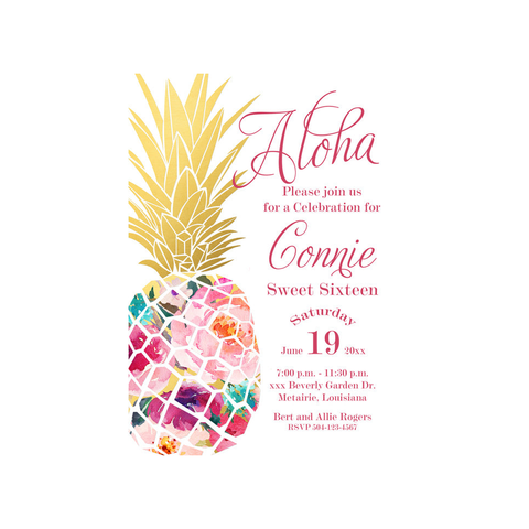 FLORAL PINEAPPLE - LUAU CUSTOM INVITATION