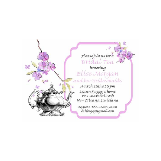 FLOWER SPRIG AND ANTIQUE TEA POT CUSTOM INVITATION