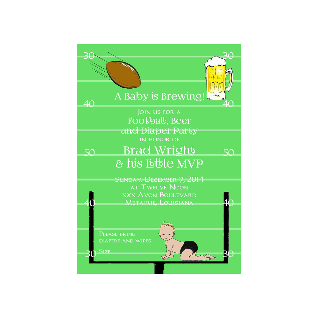 FOOTBALL, BEER AND DIAPERS CUSTOM INVITATION