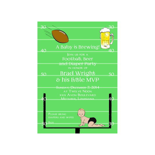FOOTBALL, BEER AND DIAPERS CUSTOM INVITATION