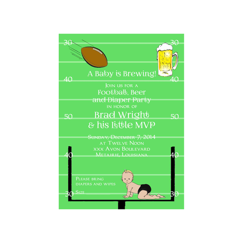 FOOTBALL, BEER AND DIAPERS CUSTOM INVITATION