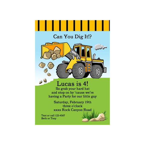 FRONT LOADER WITH ROCKS CUSTOM INVITATION