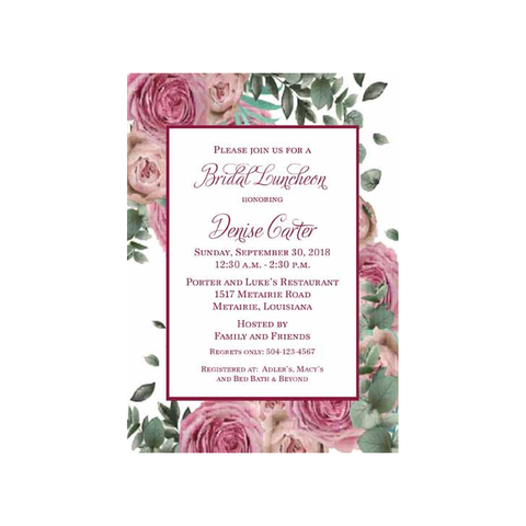 FULL ROSES IN PINK AND BURGUNDY CUSTOM INVITATION