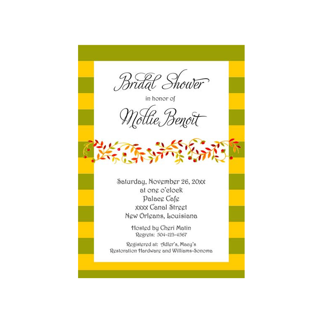 GARLAND OF LEAVES AND STRIPES CUSTOM INVITATION