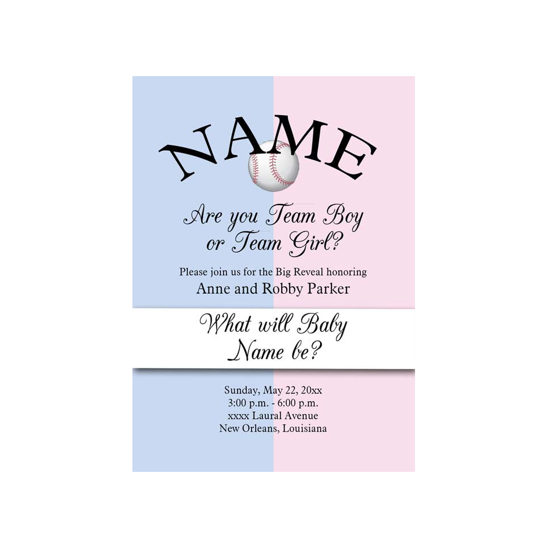 GENDER REVEAL PINK AND BLUE SPORTS BALLS CUSTOM INVITATION