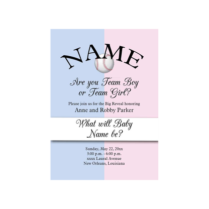 GENDER REVEAL PINK AND BLUE SPORTS BALLS CUSTOM INVITATION