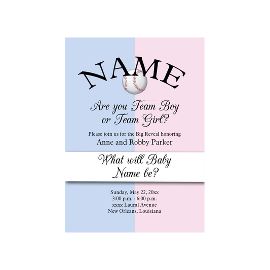 GENDER REVEAL PINK AND BLUE SPORTS BALLS CUSTOM INVITATION