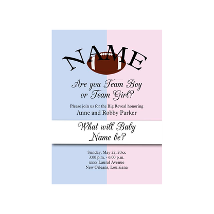 GENDER REVEAL PINK AND BLUE SPORTS BALLS CUSTOM INVITATION