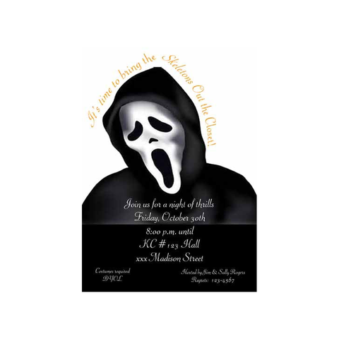 GHOST FACE MOVIE CHARACTER CUSTOM INVITATION