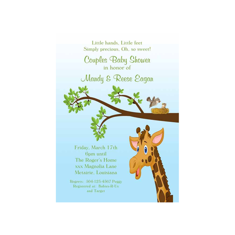 GIRAFFE IN THE TREES CUSTOM INVITATION