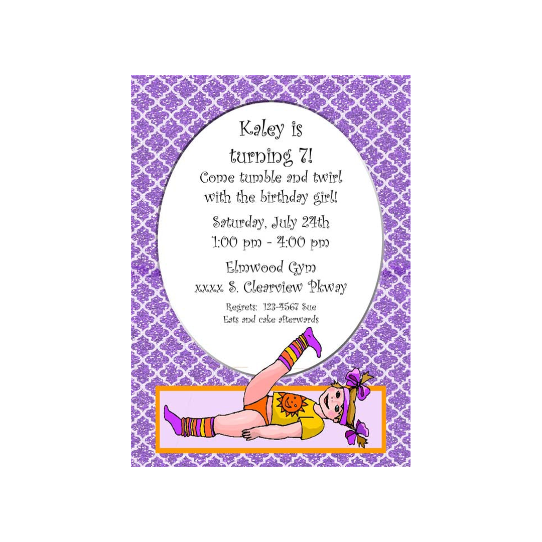 GIRL GYMNASTICS AND GLITTER CUSTOM INVITATION