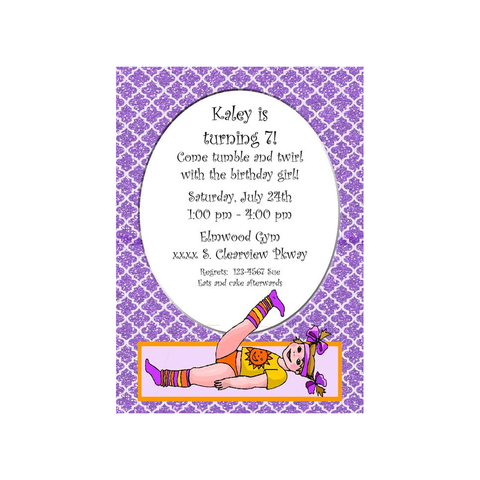 GIRL GYMNASTICS AND GLITTER CUSTOM INVITATION