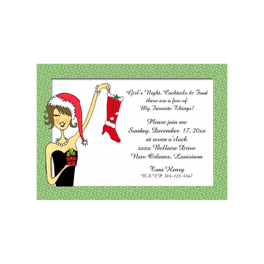 GIRL HOLDING CHRISTMAS STOCKING CUSTOM INVITATION