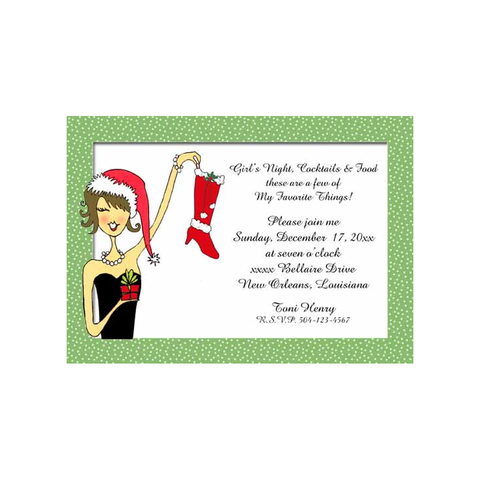 GIRL HOLDING CHRISTMAS STOCKING CUSTOM INVITATION
