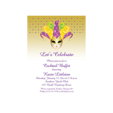 GIRL MASK WITH FEATHERS CUSTOM INVITATION