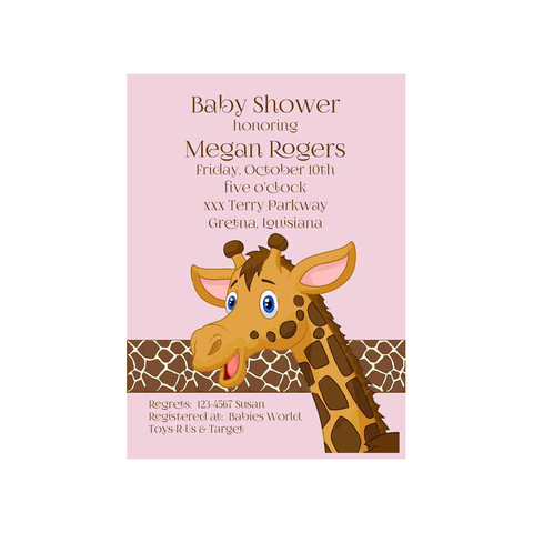 GIRL OR BOY GIRAFFE CUSTOM INVITATION
