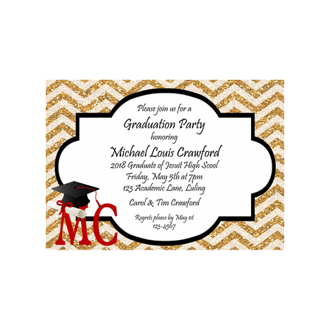 GLITTER CHEVRON GRADUATION CUSTOM INVITATION