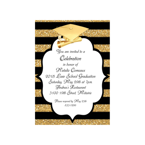 GOLD CAP AND STRIPES GRADUATION CUSTOM INVITATION