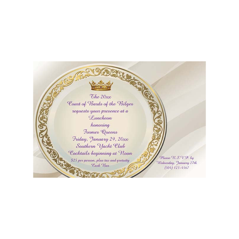 GOLD DINNER PLATE WITH SATIN BACKGROUND CUSTOM INVITATION