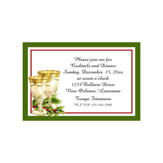 GOLD GOBLETS AND HOLLY  CUSTOM INVITATION