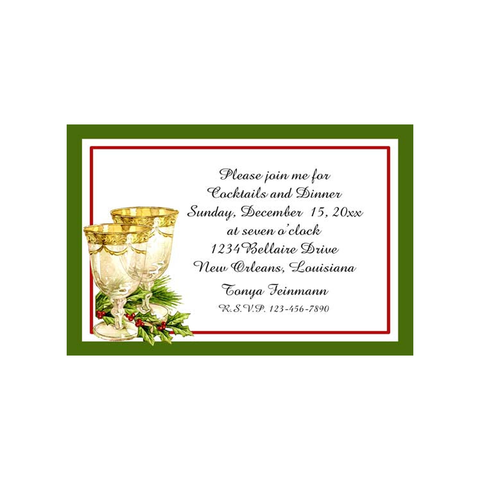 GOLD GOBLETS AND HOLLY  CUSTOM INVITATION
