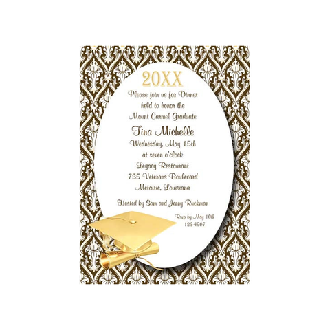 GOLD GRADUATION CAP AND FLORAL BACKGROUND CUSTOM INVITATION