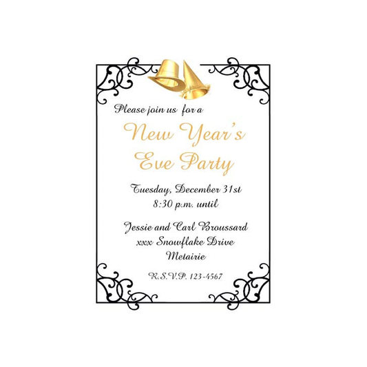 GOLD PARTY HATS AND WROUGHT IRON BORDER CUSTOM INVITATION