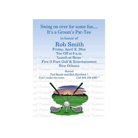 GOLF CLUBS CROSSED CUSTOM INVITATION