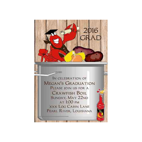GRAD CRAWFISH IN LARGE BOILING POT CUSTOM INVITATION