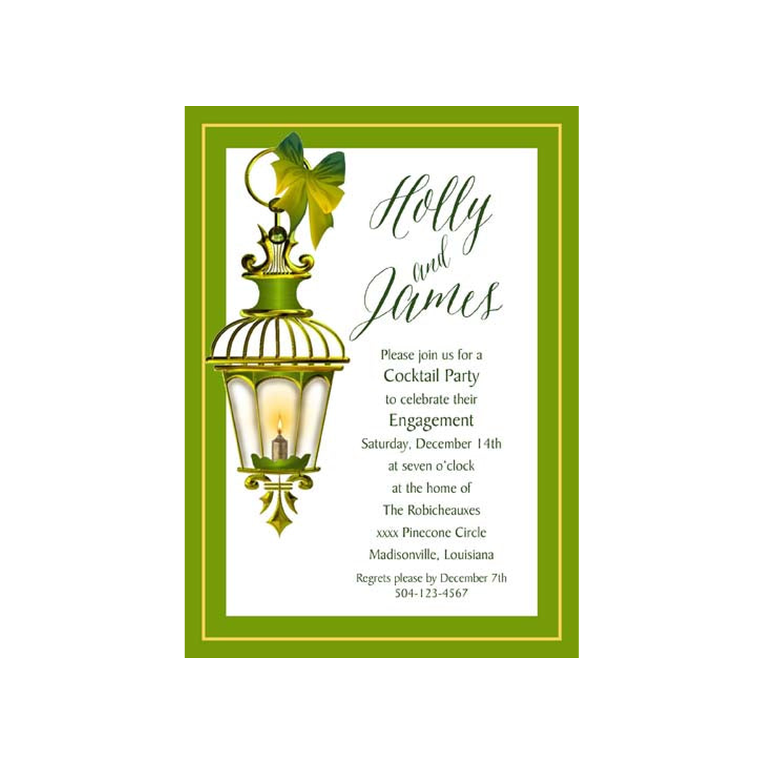 GREEN ANTIQUE LANTERN CUSTOM INVITATION