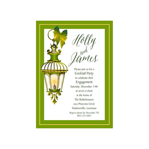 GREEN ANTIQUE LANTERN CUSTOM INVITATION