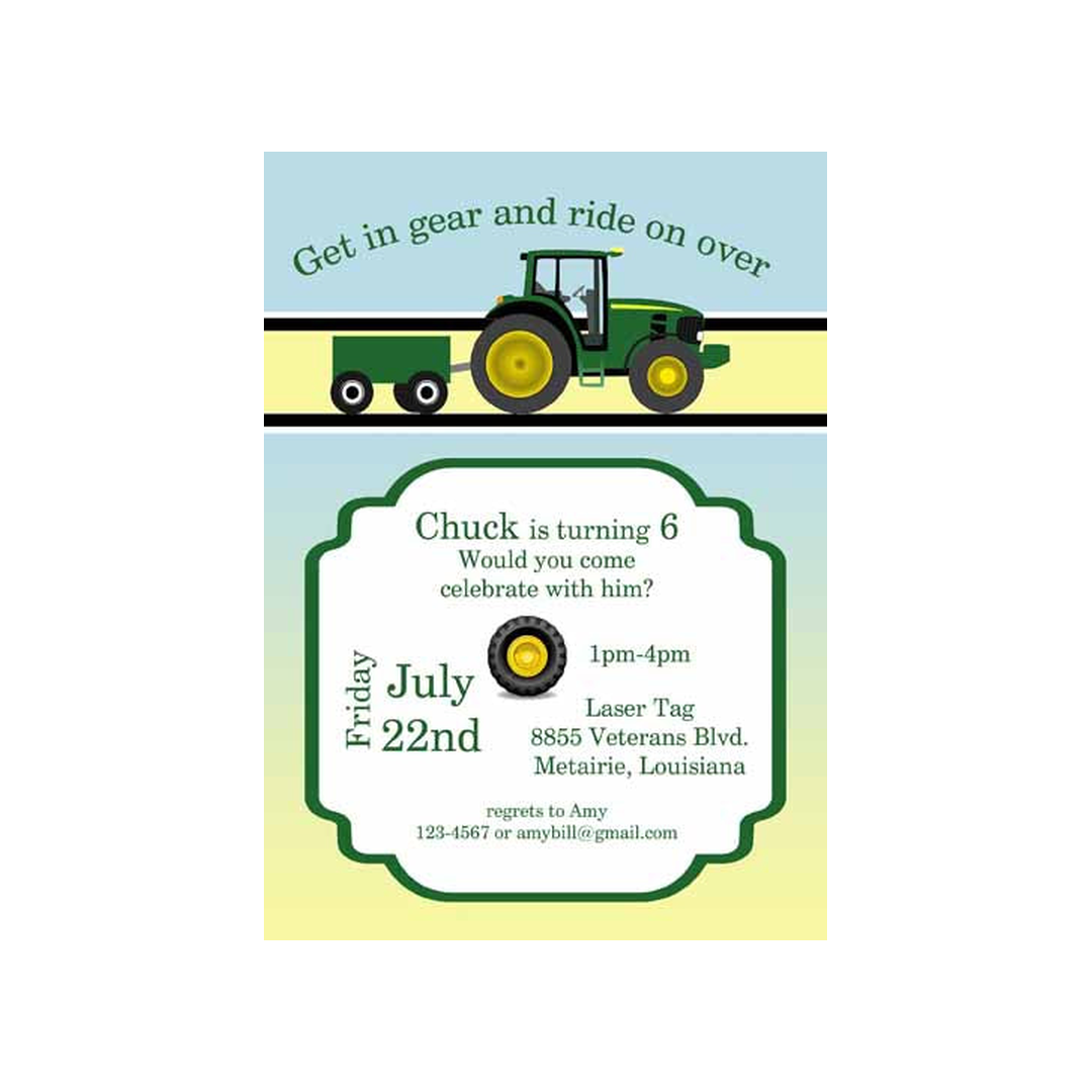 GREEN TRACTOR CUSTOM INVITATION