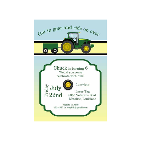 GREEN TRACTOR CUSTOM INVITATION