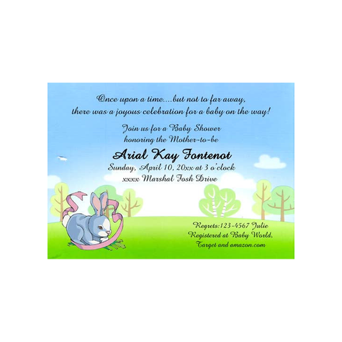 GREY BUNNY WITH RIBBON CUSTOM INVITATION