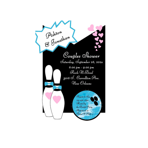 GROOM AND GROOM-2 BOWLING PINS CUSTOM INVITATION