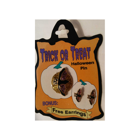 HALLOWEEN BAT PIN AND EARRING SET