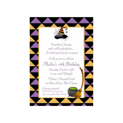 HALLOWEEN ICONS ON DIAMOND BACKGROUND CUSTOM INVITATION